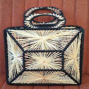 Mango Bicolor Raffia Tote Bag Structured Straw